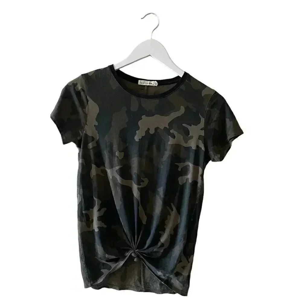 Rag and Bone Jean Camo Green Black Front Knot Beach Short Sleeves TShirt Sz XS